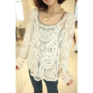Ultra Pink Sheer Lace Boho Top Small